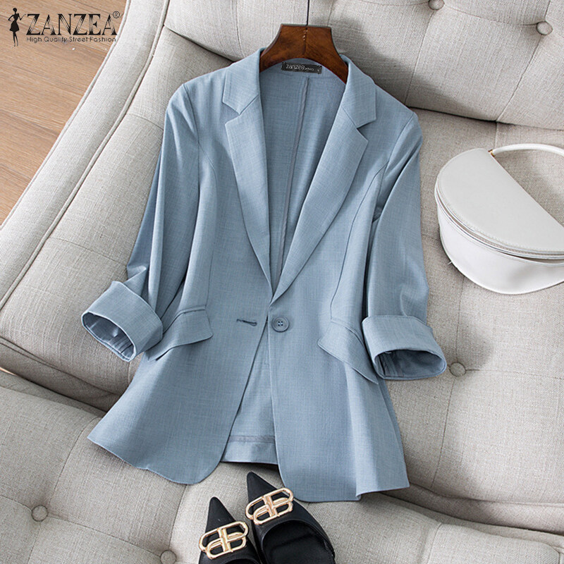 ZANZEA Women Commute Notch Collar 3/4 Sleeve Blazer Elegant Lady Office OL Suit Coat #2