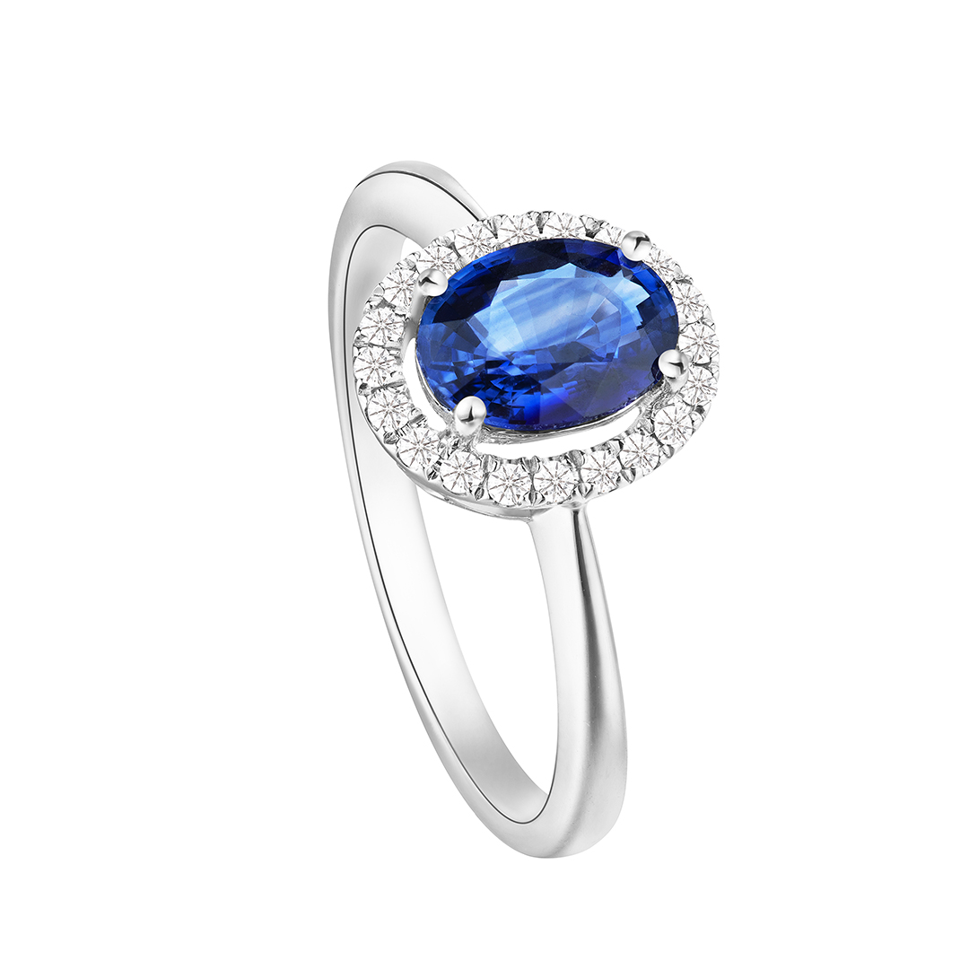 Lee Hwa Jewellery 18K White Gold Sapphire Ring with Diamonds