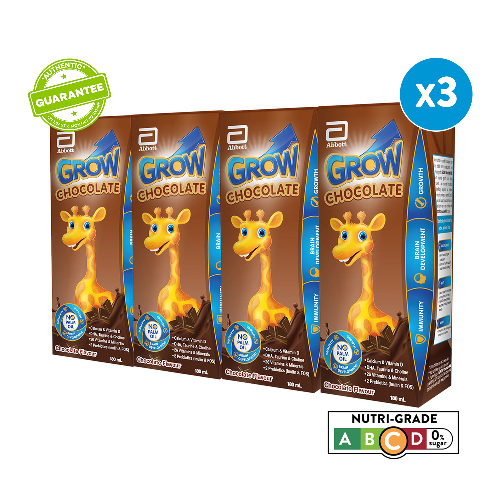 [Bundle of 3] GROW Growing Up Milk for Kids - Ready-To-Drink Chocolate (3 - 12 years) - 4x180ml
